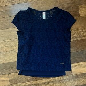 Justice Girls Size 10 Navy Blue Lace Short Sleeve Top
